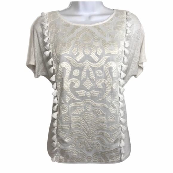 J. Crew | Linen Boho Pom Fringe Detailed Blouse - Picture 1 of 10